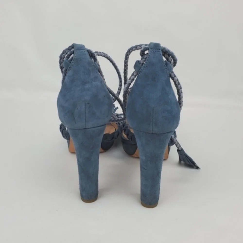 Joie blue leather lace up chunky heels sandals